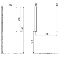 Creavit Urinoir Scheidingswand - 1200x400x60 Mm - Keramiek - Wit
