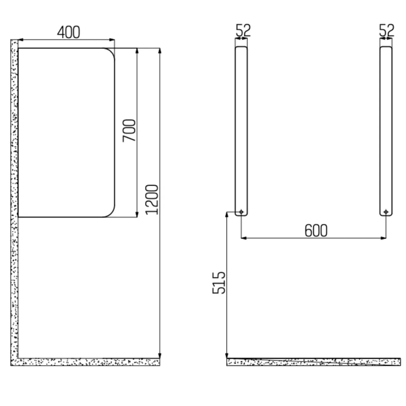 Creavit Urinoir Scheidingswand - 1200x400x60 Mm - Keramiek - Wit
