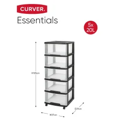 Curver Essentials Ladesysteem 5x20 liter zwart/transparant (Incl. wielen)