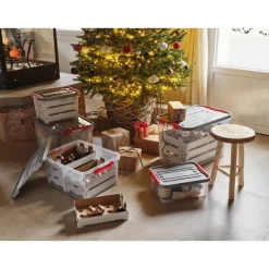 Curver Handy- Kerstbox Met Tussenkarton - Transparant/Grijs/Rood - 65l