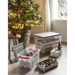 Curver Handy- Kerstbox Met Tussenkarton - Transparant/Grijs/Rood - 65l