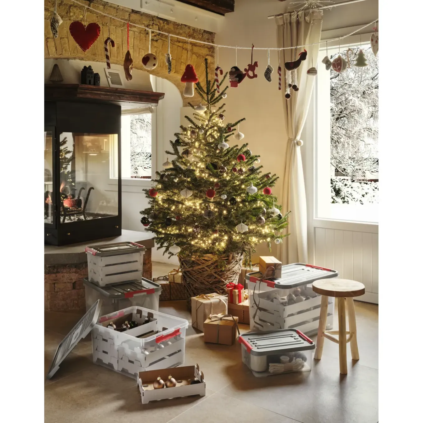 Curver Handy Opbergbox Kerst - Transparant/Rood - 29cm