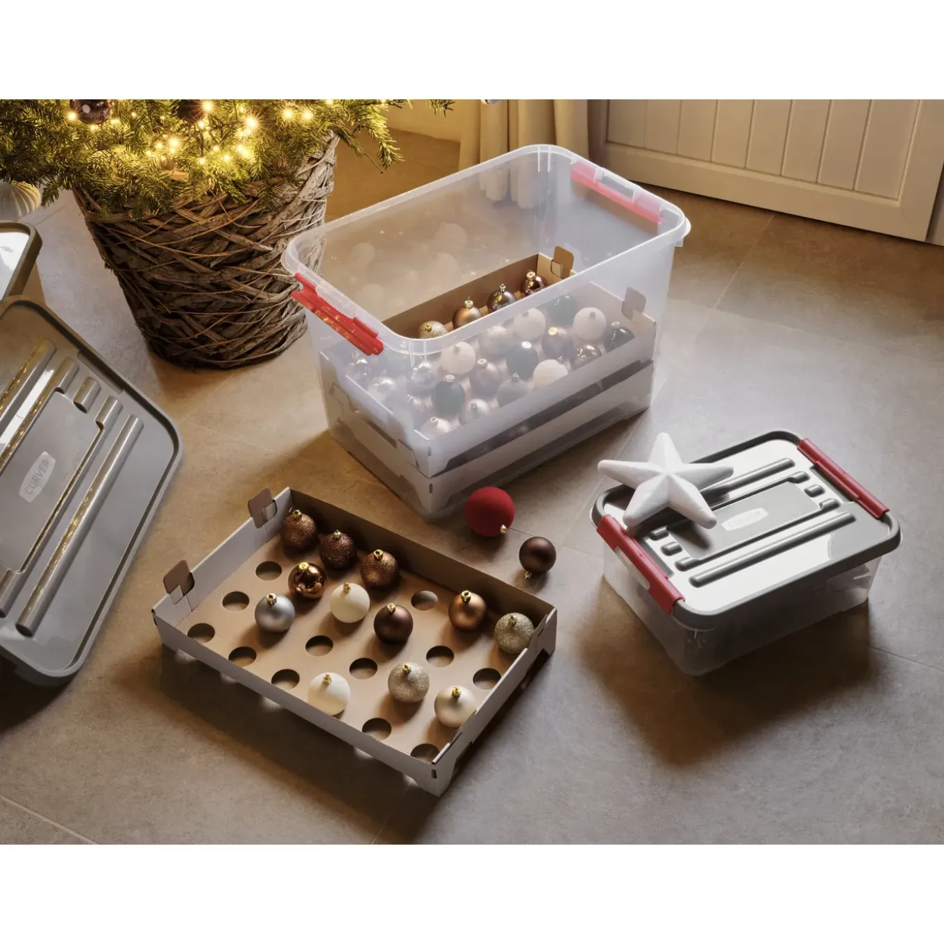 Curver Handy Opbergbox Kerst - Transparant/Rood - 29cm