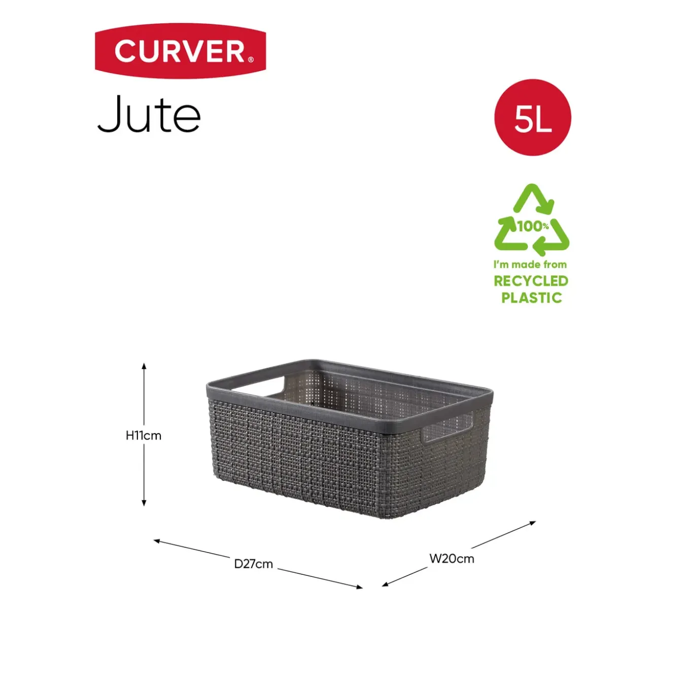 Curver jute mandje S donkergrijs 5L