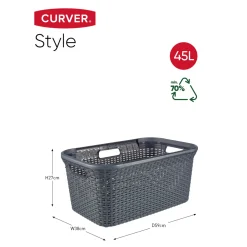 Curver Style Wasmand met Deksel 60L + Wasmand 45L - Antraciet