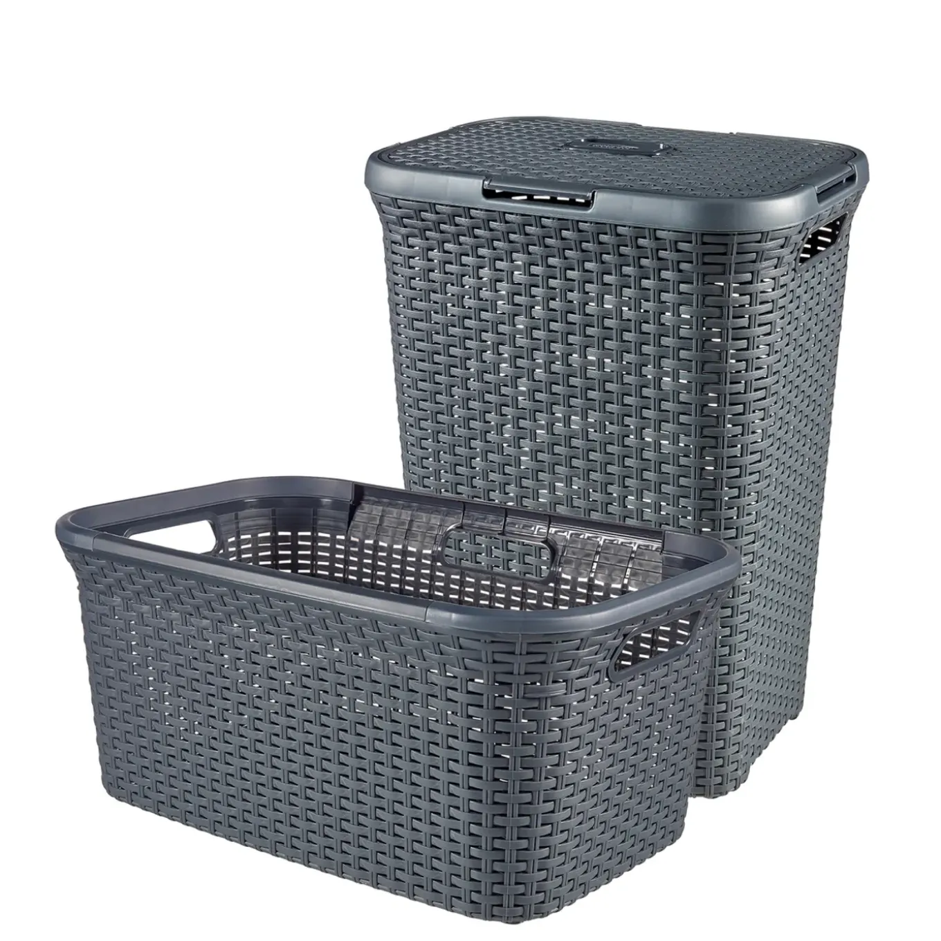 Curver Style Wasmand met Deksel 60L + Wasmand 45L - Antraciet