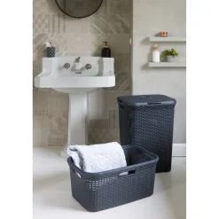 Curver Style Wasmand met Deksel 60L + Wasmand 45L - Antraciet