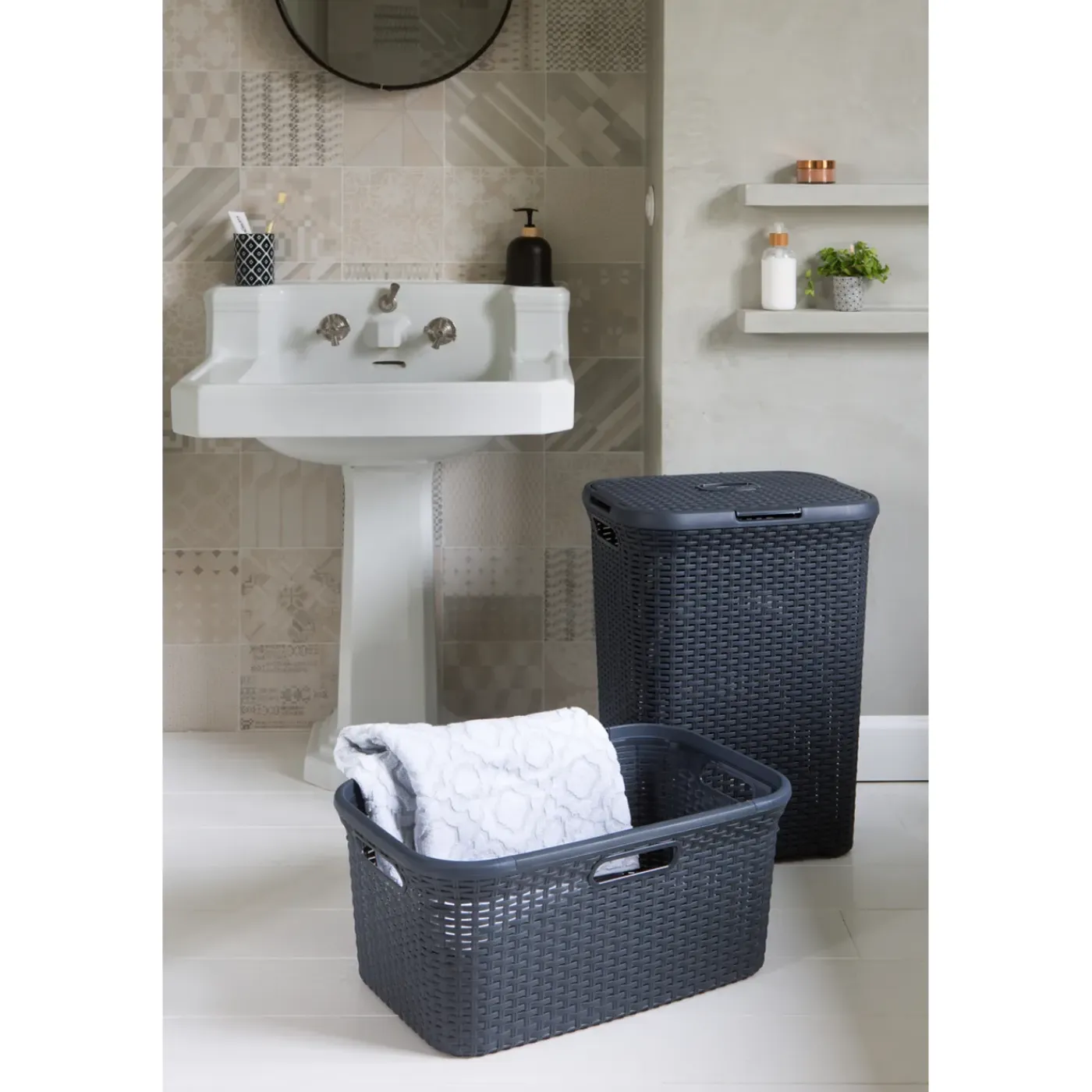 Curver Style Wasmand Met Deksel - 40l - Antraciet