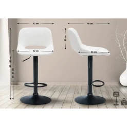 Décoshop26 Barkruk/hoge Stoel X1 Met Voetensteun In Wit Pvc Zwarte Metalen Voet