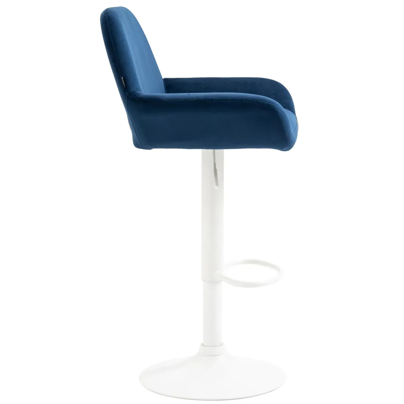 Décoshop26 Blauwe Fluwelen Barkruk Met Matwitte Metalen Trompetvoet