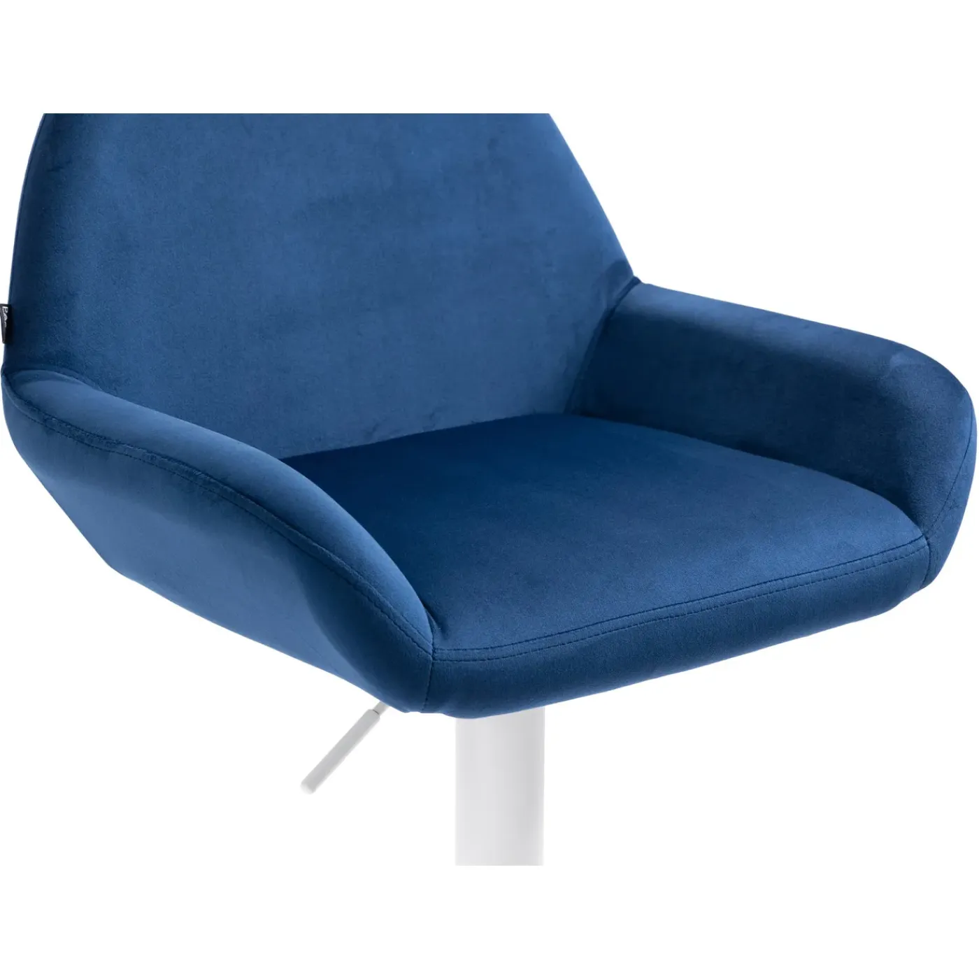 Décoshop26 Blauwe Fluwelen Barkruk Met Matwitte Metalen Trompetvoet