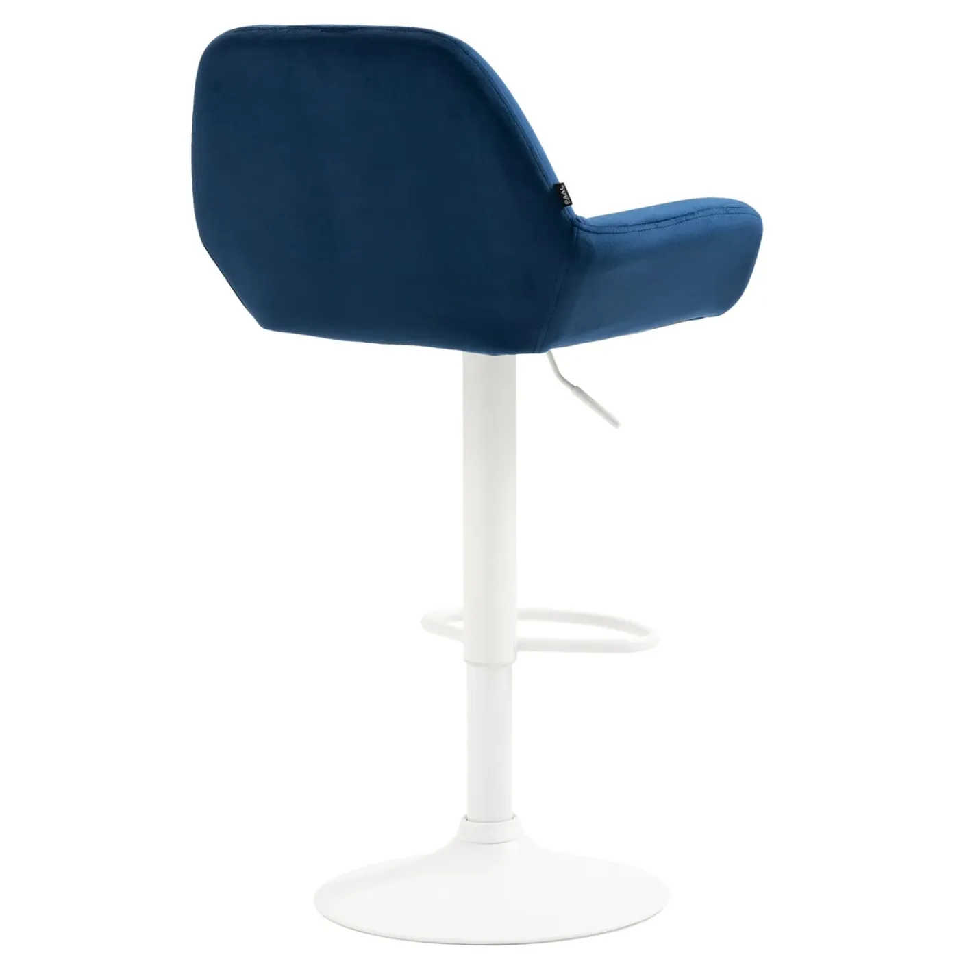 Décoshop26 Blauwe Fluwelen Barkruk Met Matwitte Metalen Trompetvoet