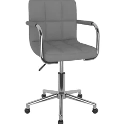Décoshop26 Draaibare Eetkamer- Of Bureaustoel In Lichtgrijze Stof En Staal