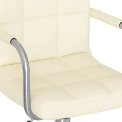 Décoshop26 Draaibare Eetkamerstoel/bureaustoel Op Wielen In Crèmekleurige Stof
