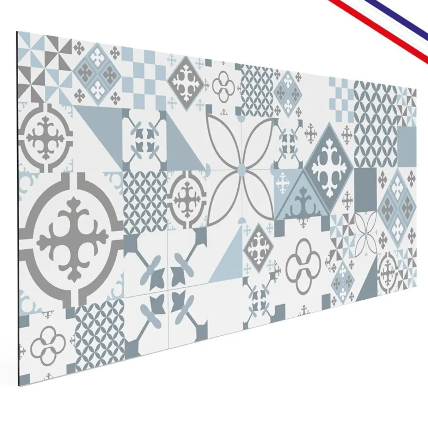 99Déco 99deco - Aluminium Afzuigkapachterwand - Blauw Cementtegel-effect - 70x90 Cm
