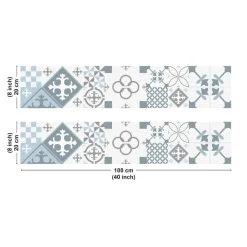 99deco - Aluminium Keukenachterwand - Blauw Cementtegel-effect - 200x20 Cm