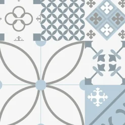 99deco - Aluminium Keukenachterwand - Blauw Cementtegel-effect - 200x20 Cm