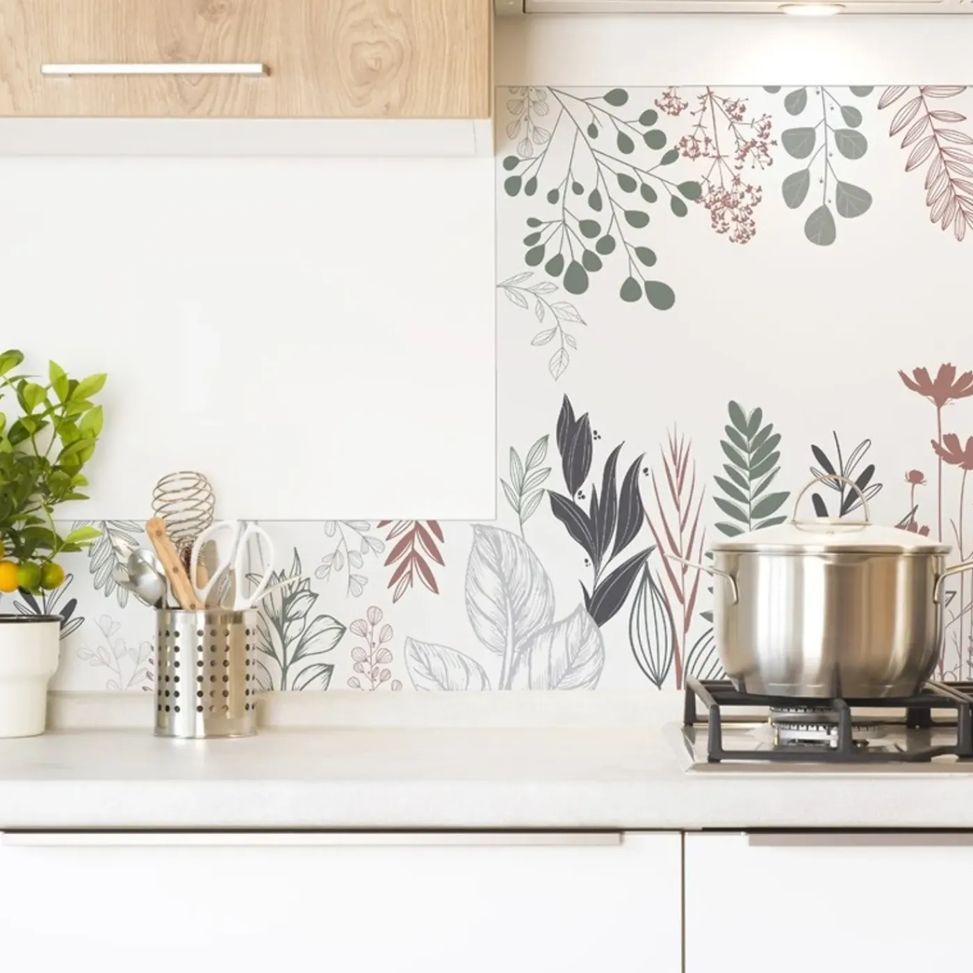 99Déco 99deco - Aluminium Keukenachterwand - Diepblauw En Groen Bloemenpatroon - 200x20 Cm