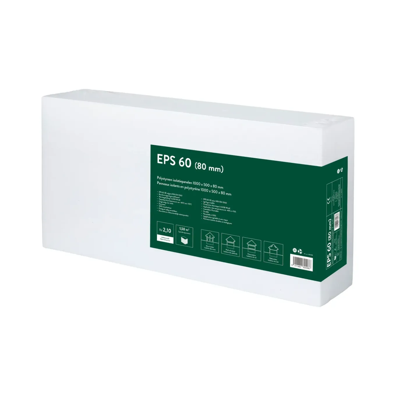 De Coeck Isolatieplaat EPS 60 - Dikte 80mm - RD-waarde 2,1m²K/W - 3 stuks