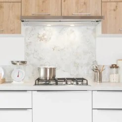 99deco - Keukenachterwand Van Aluminium - Effect Verouderd Beige Beton - 200x20 Cm