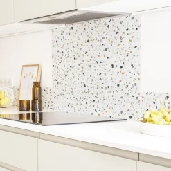 99Déco 99deco - Keukenachterwand Van Aluminium Met Wit Terrazzo-effect - 200x20 Cm