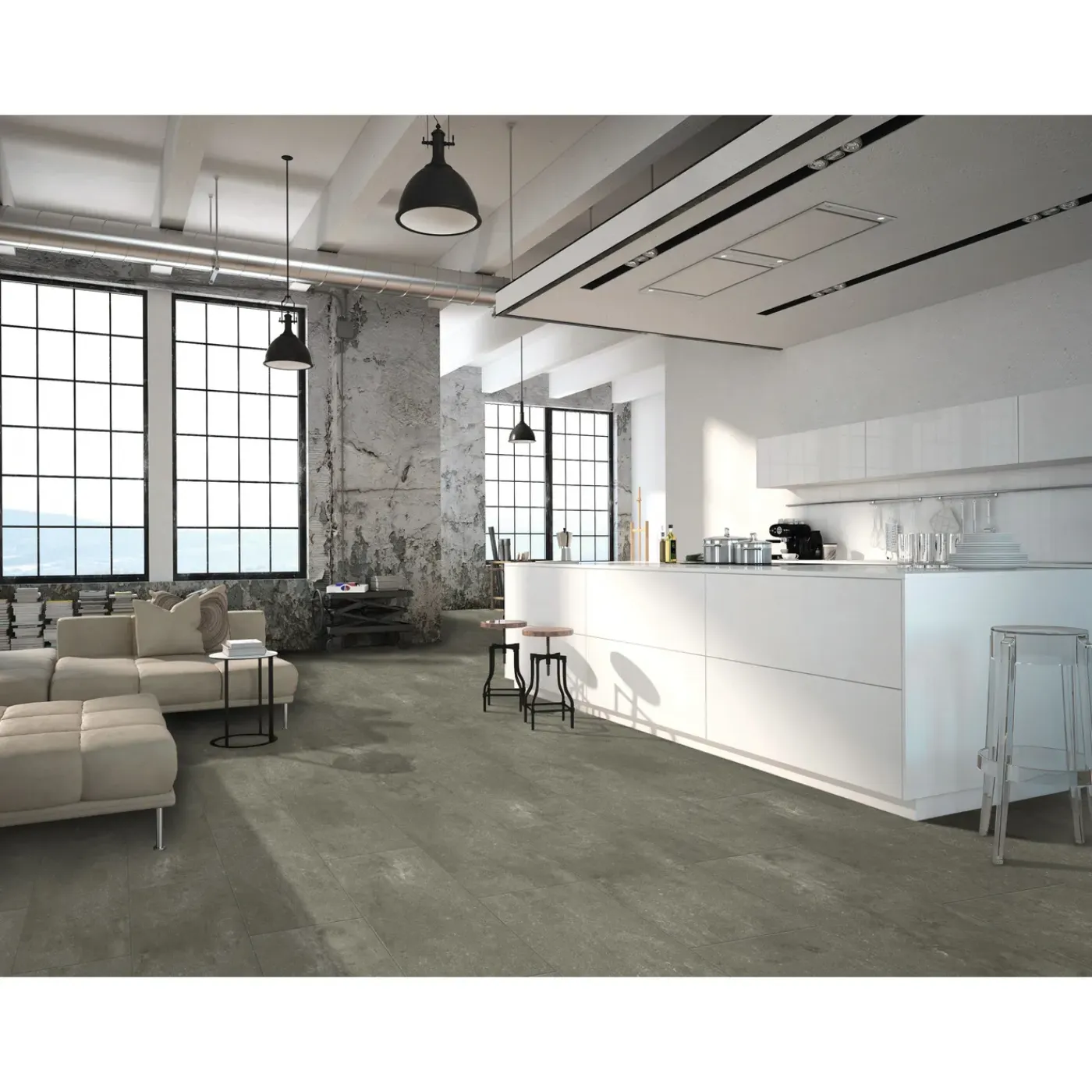 DecoMode – Praxis Eigen Merk DecoMode PVC vloer tegel - Dynamic - Miniral Grey - Micro V-groef - 5mm - 1,8605m²