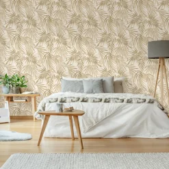 Decomode Vliesbehang Elegante Bladeren - Zand - 10,05m x 52cm