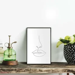 Decoratief paneel Illustratie mond en neus zwart-wit 20x30cm MDF