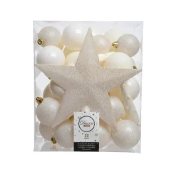Decoris Kerstballen - 34-dlg - Wol Wit - Kunststof