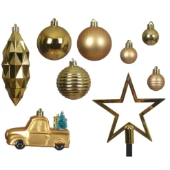 Decoris Kerstballen, Ornamenten En Piek - Set -67x-goud-kunststof
