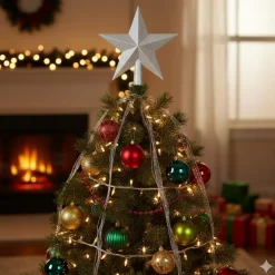 Decoris Kerstboom Piek - 1x - Ster Vorm - Champagne - Glitter - 19 Cm