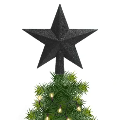 Decoris Kerstboom Piek - 1x - Ster Vorm - Zwart - Glitter - 19 Cm