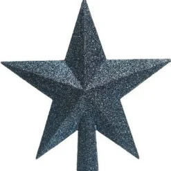 Decoris Kerstboom Piek - 1x - Ster Vorm -donkerblauw - Glitter -19 Cm