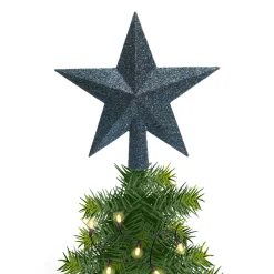 Decoris Kerstboom Piek - 1x - Ster Vorm -donkerblauw - Glitter -19 Cm