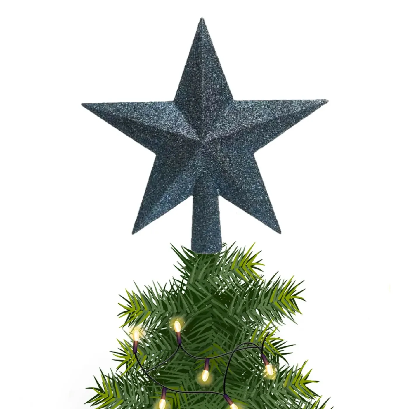 Decoris Kerstboom Piek - 1x - Ster Vorm -donkerblauw - Glitter -19 Cm