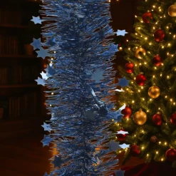 Decoris Kerstslinger - Sterren - Donkerblauw - 270 X 10 Cm - Lametta
