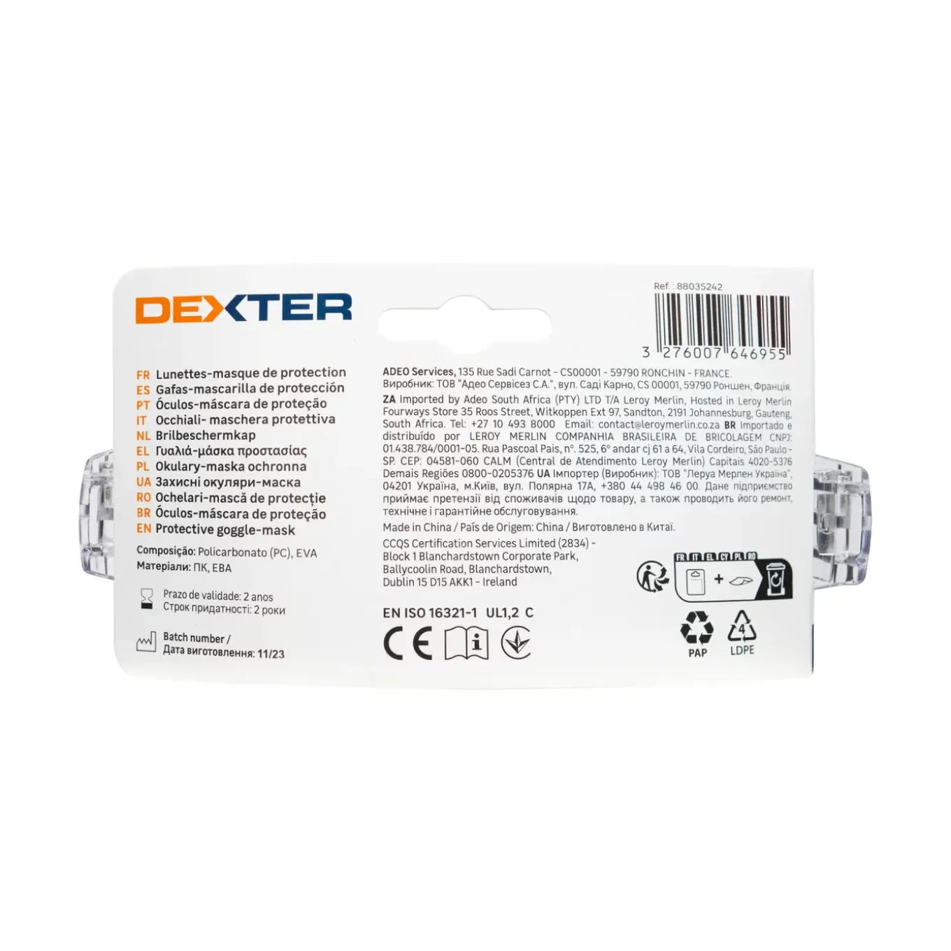 Dexter Veiligheidsbril - Zwart - Eén maat - EN ISO 16321-1