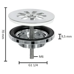 Differnz Afvoerplug Mix & Match Free-flow - Messing - Zonder overloop - Chroom - 65mm
