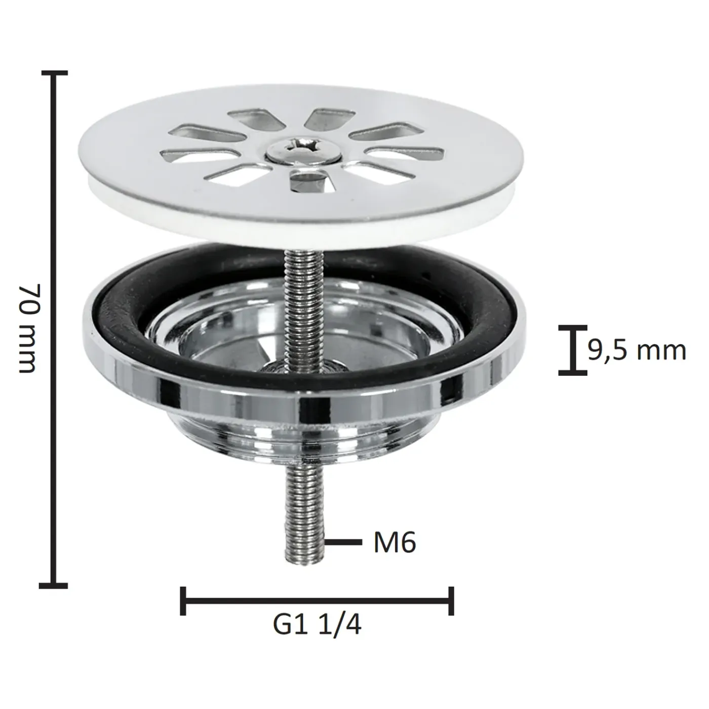 Differnz Afvoerplug Mix & Match Free-flow - Messing - Zonder overloop - Chroom - 65mm