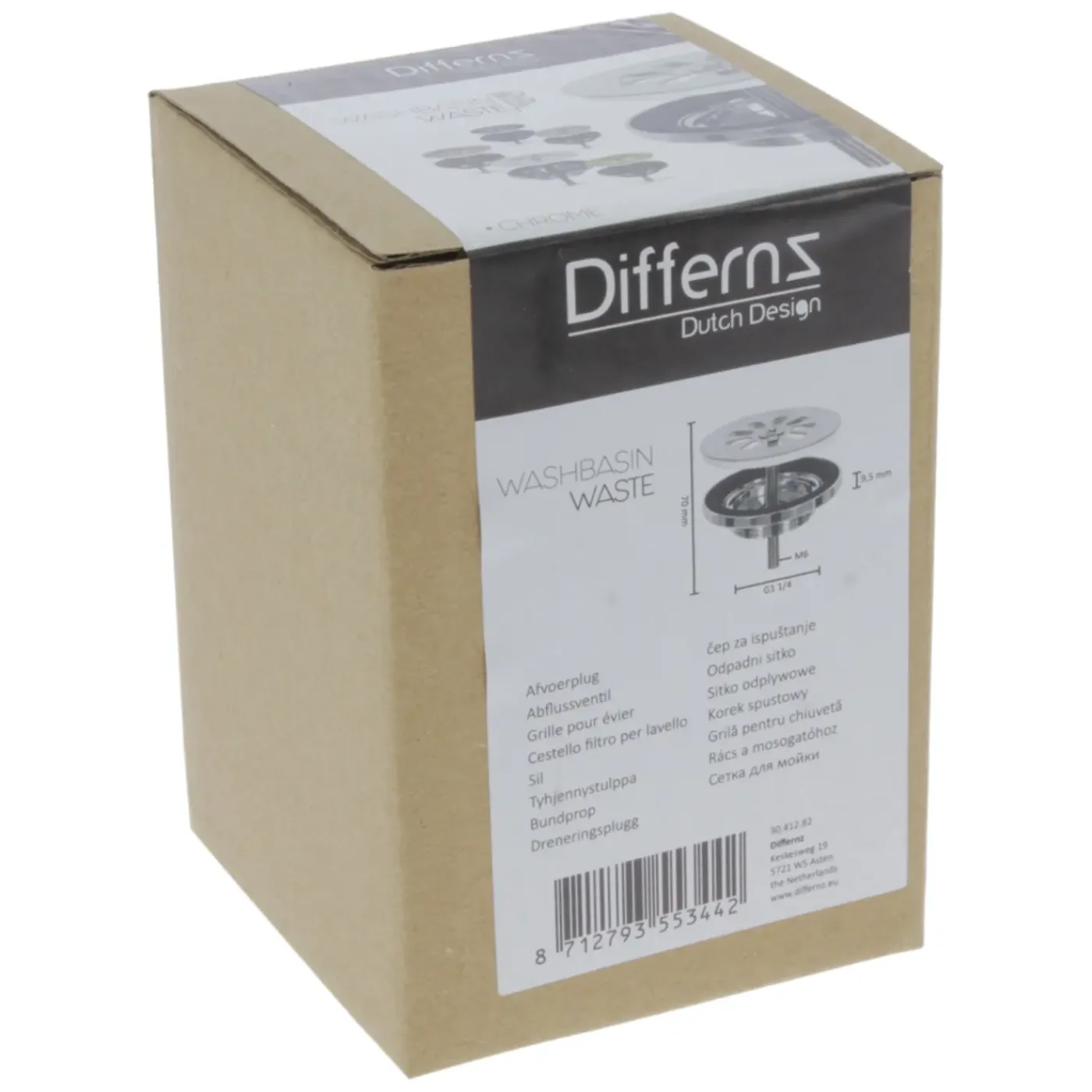 Differnz Afvoerplug Mix & Match Free-flow - Messing - Zonder overloop - Chroom - 65mm