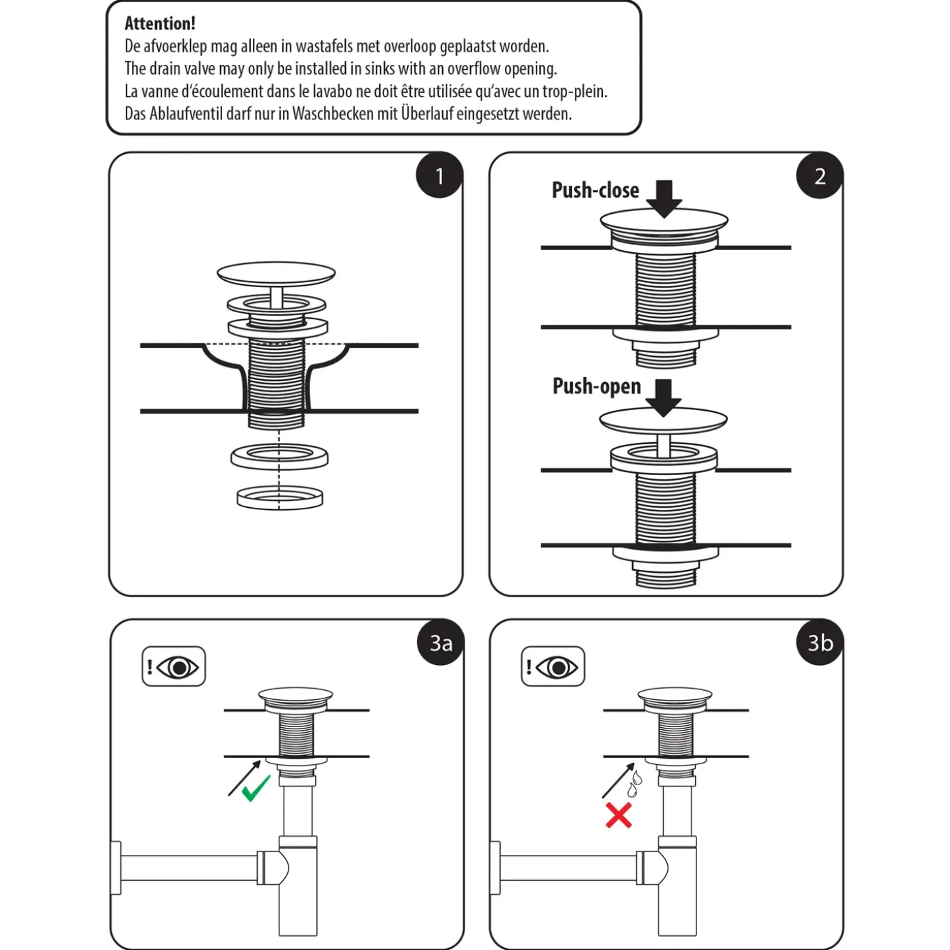 Differnz Afvoerplug Mix&Match Clic-clac - Messing - Zonder overloop - Zwart - 63mm