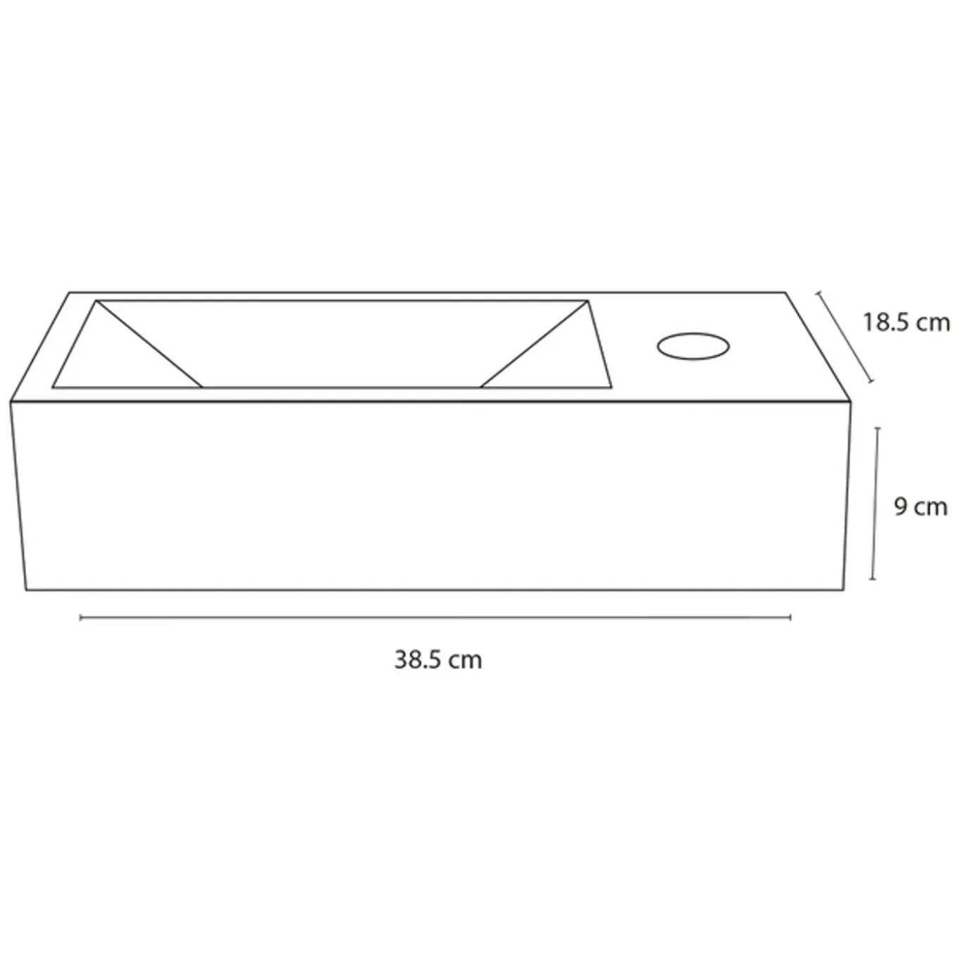 Differnz Ravo Fontein - 38.5x18.5x9.5cm - 1 Kraangat Rechts - Keramiek Wit