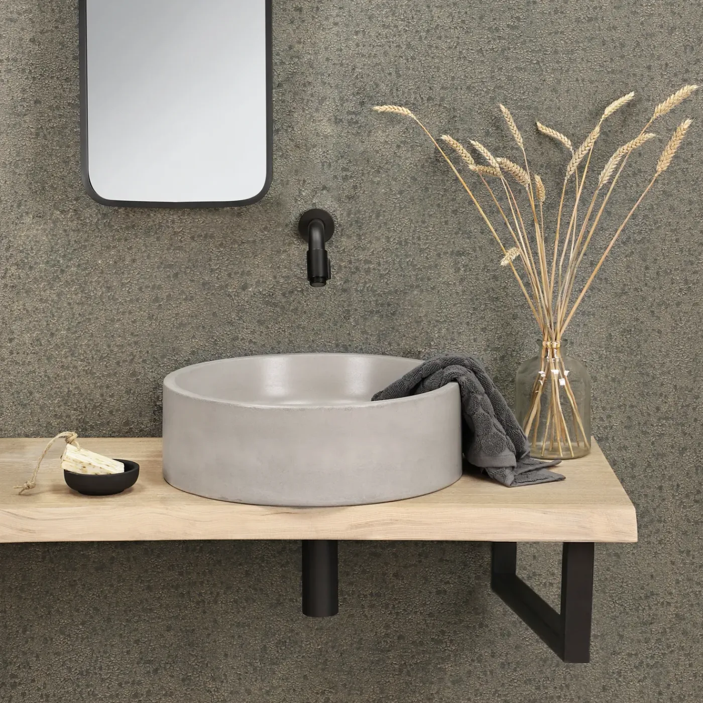 Differnz Waskom Badkamer Marba - Beton - Rond - Lichtgrijs - 47,5cm