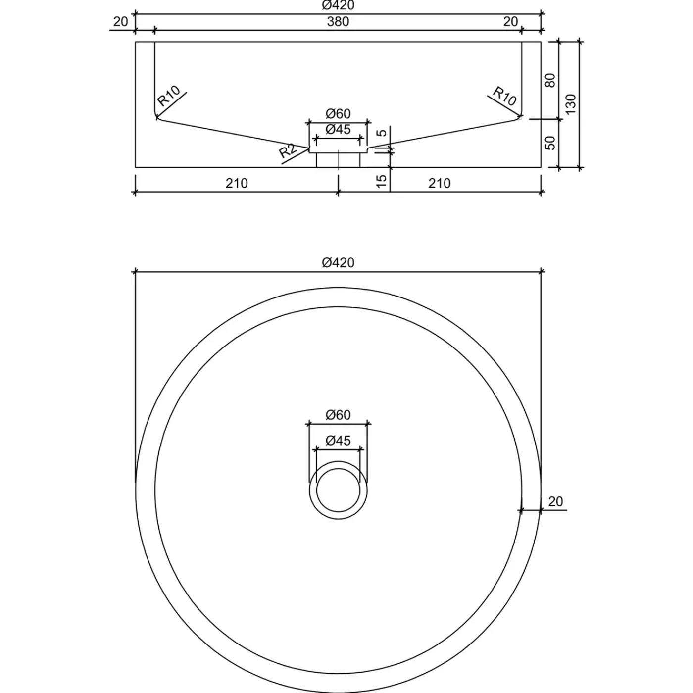 Differnz Waskom Badkamer Marba - Beton - Rond - Lichtgrijs - 47,5cm