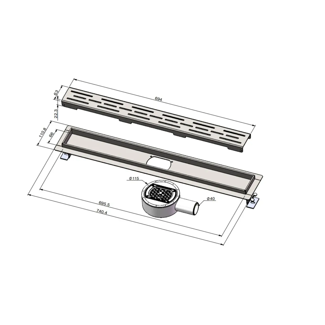 Douchegoot Classic 70 RVS, stijlvolle RVS douchegoot met 1.2mm basisframe en 2mm afdekrooster. Verstelbare hoogte 69-124mm, 360° draaibare uitloop en waterafvoer van 24L/min. Geschikt voor nieuwbouw en renovatie.