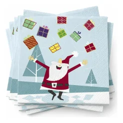 Duni Kerst Thema Servetten - 20x St - 33 Cm - Blauw Met Kerstman
