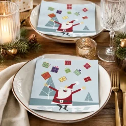 Duni Kerst Thema Servetten - 20x St - 33 Cm - Blauw Met Kerstman