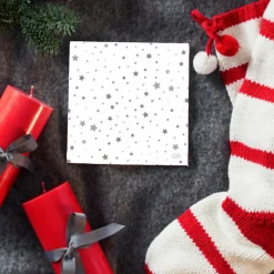Duni Kerst Thema Servetten - 20x - 33 X 33 Cm - Wit Met Sterren