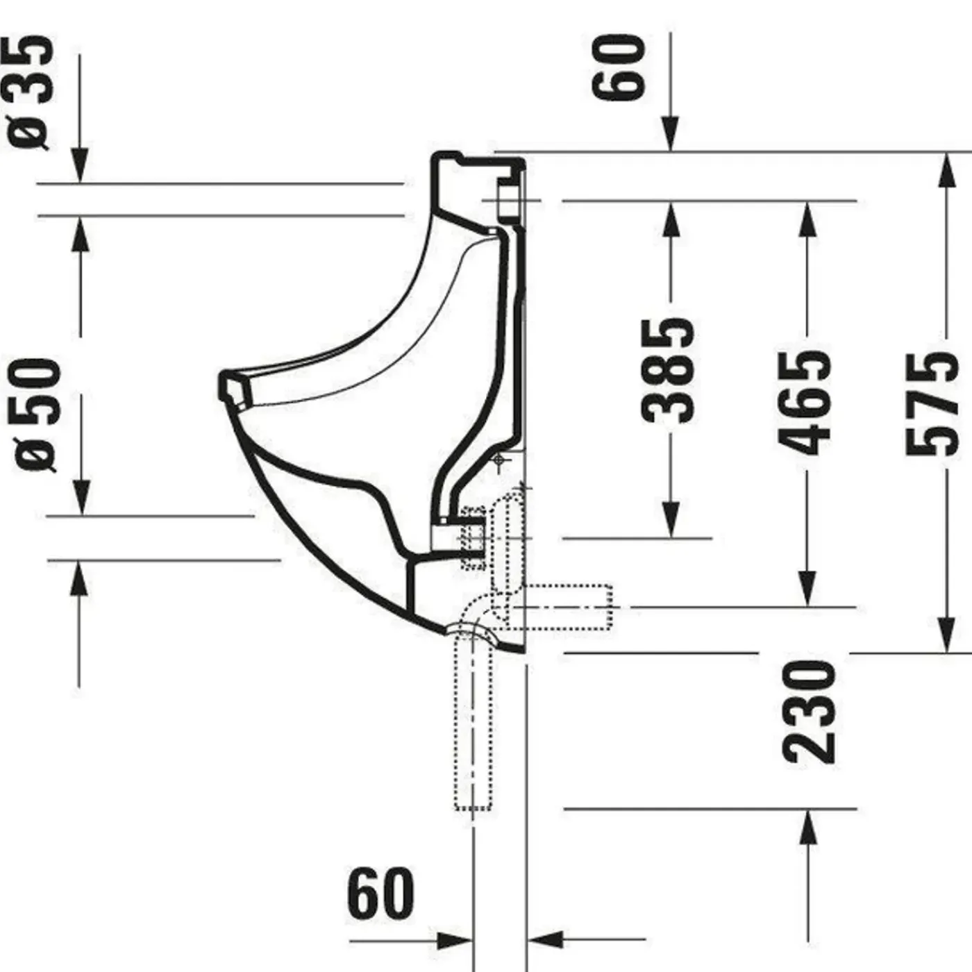 Duravit Starck 3 Urinoir Afzuigend - Met Achterinlaat - Met Bevestiging - Wit