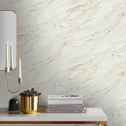 Easy Décor Vliesbehang Carrara Marmer - Wit - Goud - 10,05m x 52cm